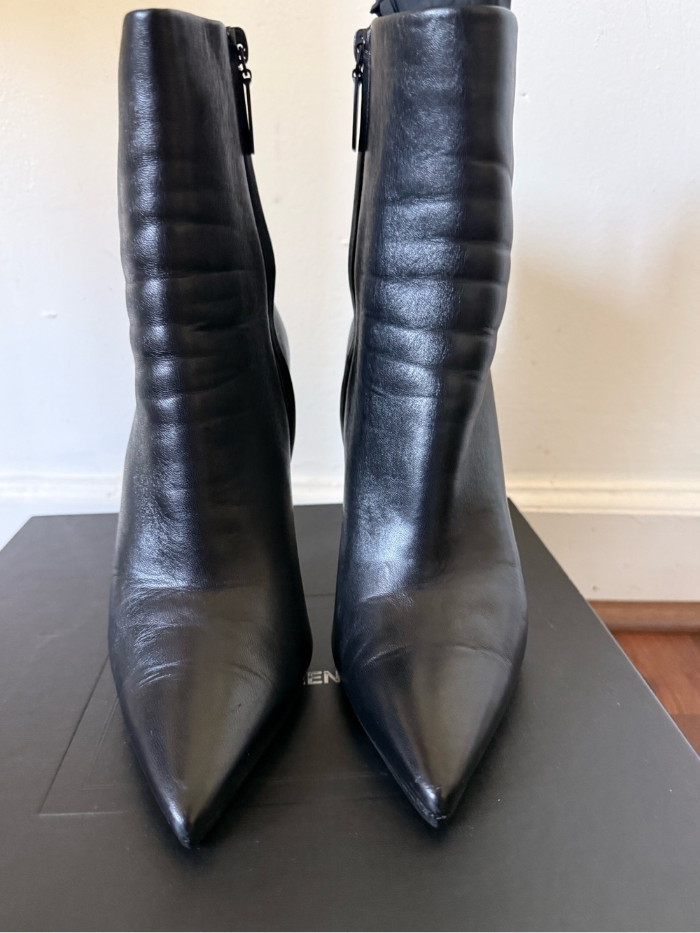 Saint Laurent Opyum 110 YSL Logo Heel Boots Black Leather 37.5 - Picture 3 of 13